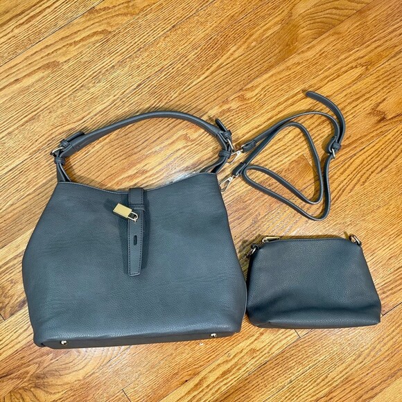Charming Charlie | Gray Convertible Bucket Bag with Removable Pouch - Picture 3 of 12